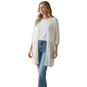 NWT Marled Cream Open-Knit Longline Cardigan Size Medium